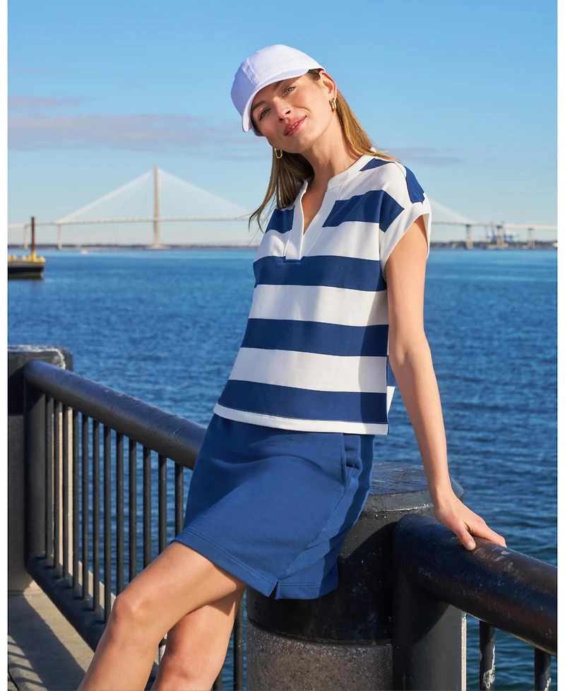 Cable & Gauge Women's Striped Split Neck Skort Set