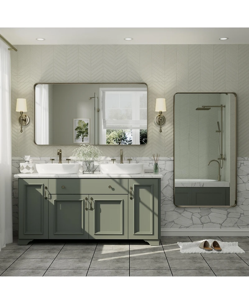 Apmir 55" x 30" High-Strength Tempered Glass and Aluminum Alloy Framed Wall Decor Bathroom Vanity Mirror in Brushed Bronze