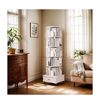 sumyeg 360 Degree Rotating Display Corner Bookshelf 6 Tier Bookcase Storage Rack with Wheels