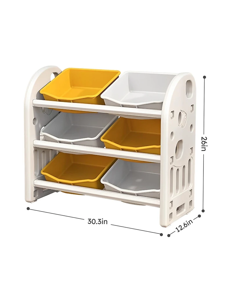Rainsken Kids Toy Storage Organizer 3-Tier Shelves, 6 Removable Bins, Multi-Functional Kids Storage Organizer, for Boys Girls Bedroom Playroom