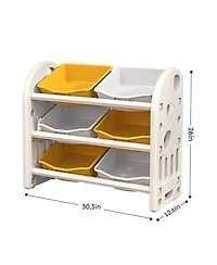 Rainsken Kids Toy Storage Organizer 3-Tier Shelves, 6 Removable Bins, Multi-Functional Kids Storage Organizer, for Boys Girls Bedroom Playroom