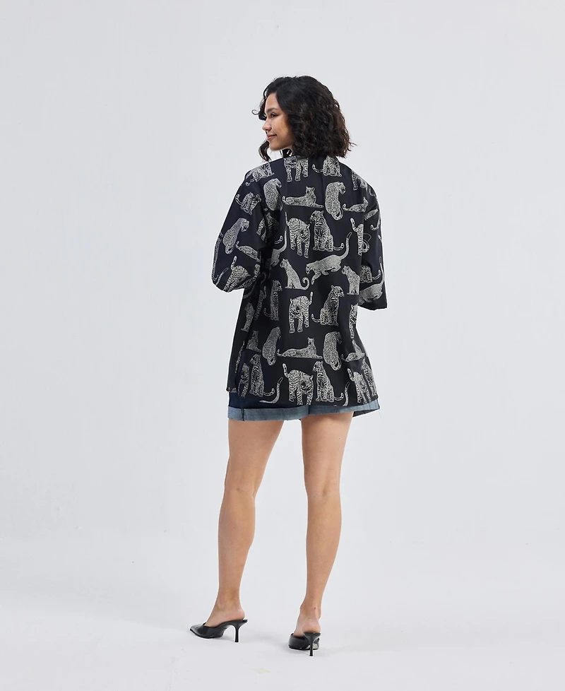 Reistor Women's Oversized Shirt with Front-ties Animal Print