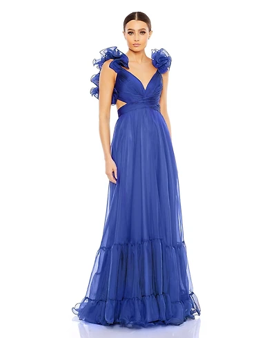 Women's Ruffle Tiered Cut-Out Chiffon Gown