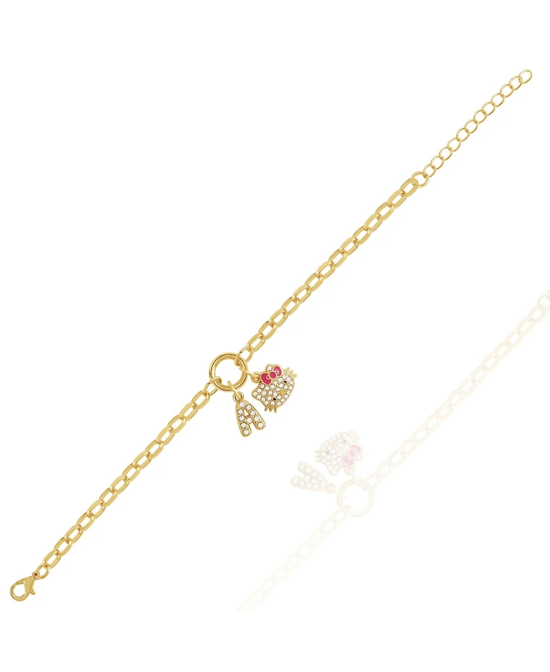 Hello Kitty Initial Crystal Charm Bracelet, Gold-Tone, Adjustable