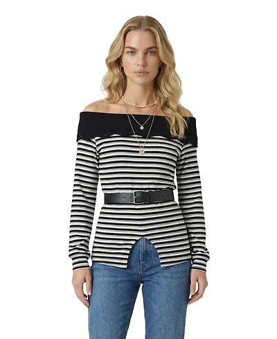 Modenaire Women's Off-The-Shoulder Striped Knit Top