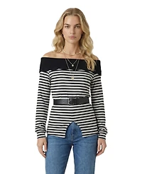 Modenaire Women's Off-The-Shoulder Striped Knit Top