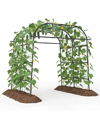 Gymax Metal Garden Arch Trellis for Climbing Plants Outdoor Wide Cucumber Trellis