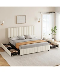 Gaomon Linen Upholstered Platform Bed Frame, 4 Storage Drawers, Adjustable Height Headboard, No Box Spring Needed