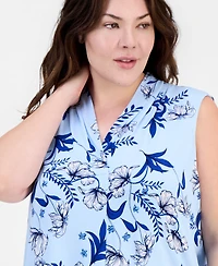 Jm Collection Plus Indina Floral Sleeveless V-Neck Top, Macy's Exclusive