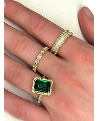 Suzy Levian Sterling Silver Emerald-Cut Cubic Zirconia Baguette Halo Ring