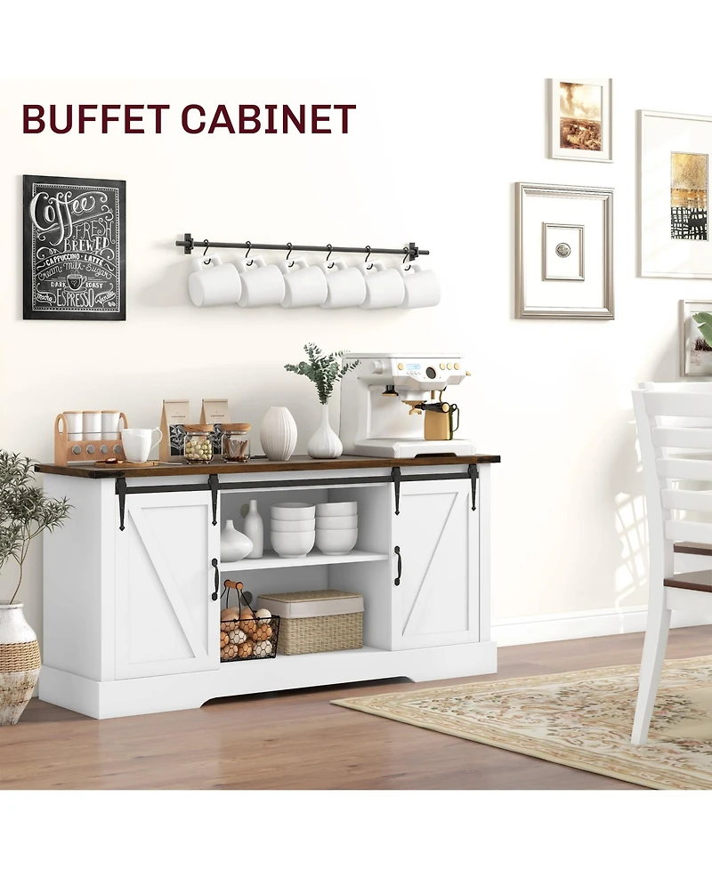 Homcom Sideboard w/ Charging Station, Farmhouse Tv Sd for 65" Tv,