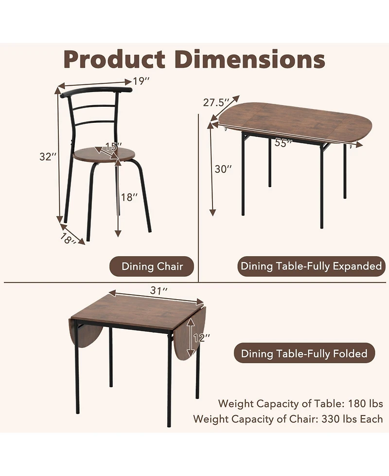 Slickblue 3 Pieces Dining Set with 2 Chairs and Modern Kitchen Table for Small Space