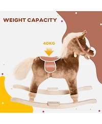 Qaba Kids Rocking Horse, Plush Toddler Rocker, Wooden Base Ride On Toy