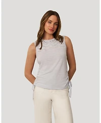 Cable & Gauge Women's Embroidered Yoke Ruched Top