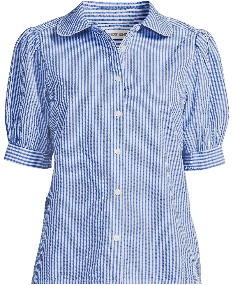 Lands' End Women's Seersucker Peter Pan Collar Shirt