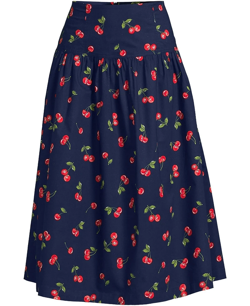 Lands' End Women's Poplin Drop Waist Midi Skirt