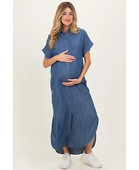 Pinkblush Maternity Blue Chambray Button Down Shirt Dress
