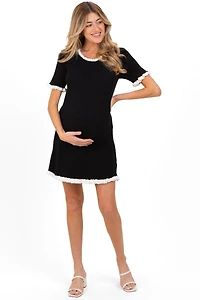 Pinkblush Maternity Ribbed Knit Ruffle Trim Mini Dress