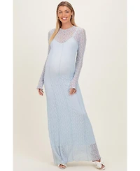 Pinkblush Maternity White Lace Mock Neck Long Sleeve Maxi Dress