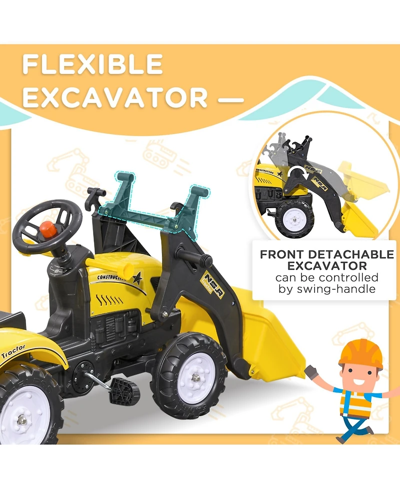 Aosom Ride-On Kids Bulldozer with Real Working Dirt Bucket,