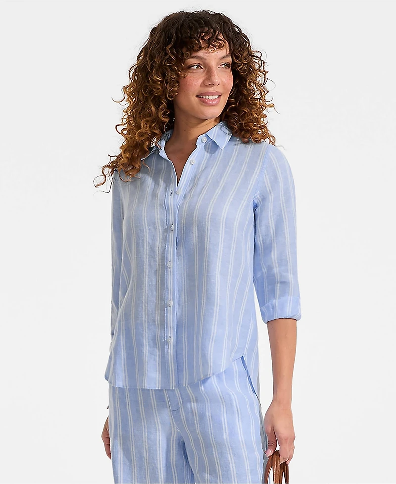 Lands' End Women's Tall Linen Long Sleeve Feminine Shirt