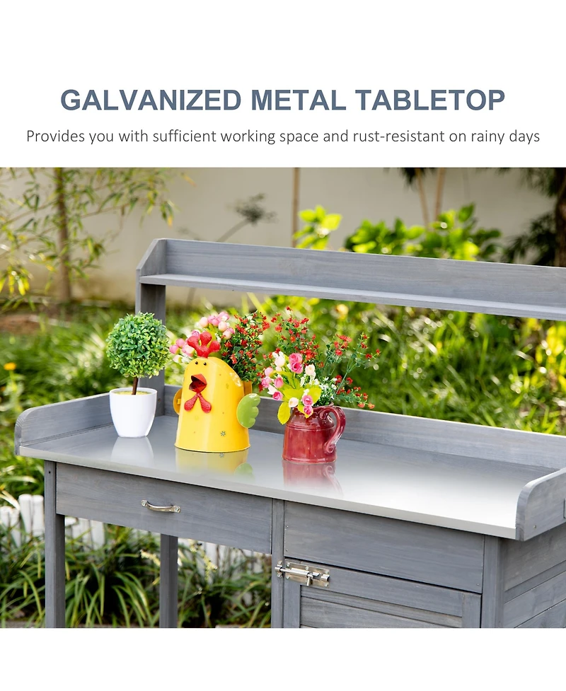Outsunny Potting Bench Prep Table with Faucet, and Storage,
