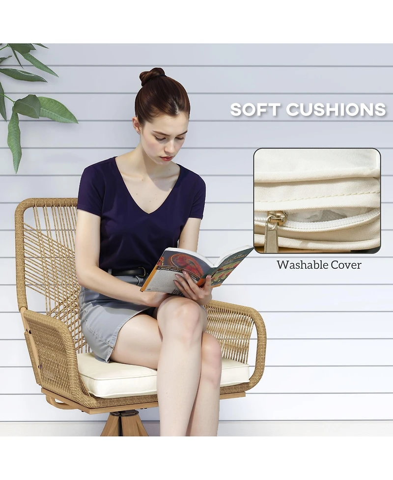 Outsunny Patio Swivel Chairs Set of 2, Rat Dining Chairs with Cushions