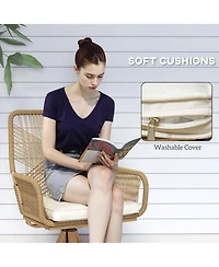Outsunny Patio Swivel Chairs Set of 2, Rat Dining Chairs with Cushions