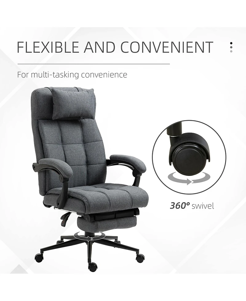 Vinsetto Reclining Office Chair Swivel Chair Footrest Linen-Feel Dark