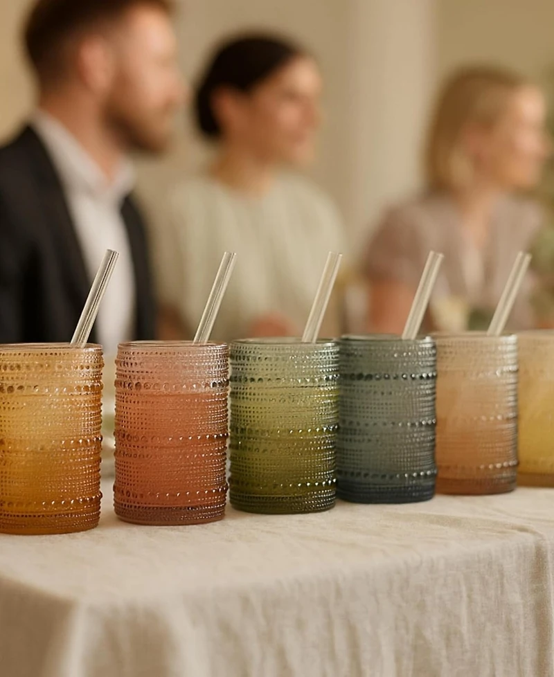 The Wine Savant Muted Hobnail Highball Glasses With Straws, Set of 6