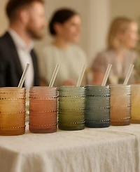 The Wine Savant Muted Hobnail Highball Glasses With Straws, Set of 6