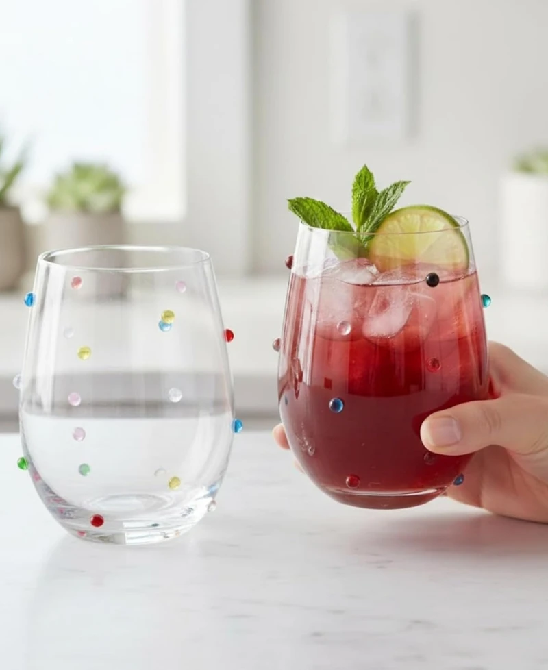 The Wine Savant Confetti Polka Dot Stemless Wine Glasses, Set of 2