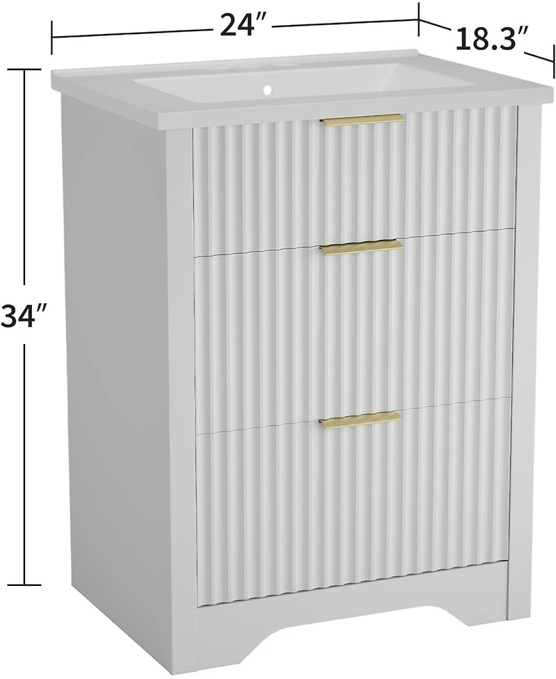 gaomon Fluted Farmhouse Freestanding Bathroom Vanity with Sink, 2 Drawers, Flip-Down Top, Space-Saving Storage