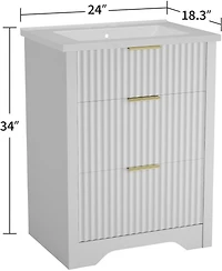 gaomon Fluted Farmhouse Freestanding Bathroom Vanity with Sink, 2 Drawers, Flip-Down Top, Space-Saving Storage