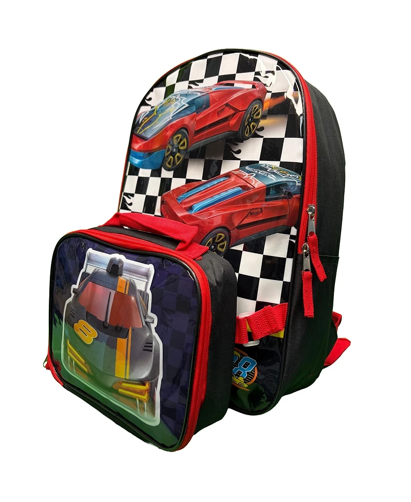 Upd Hot Wheels Boys 16" Backpack for School with Rectangular Lunch Bag, for Kids