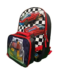Upd Hot Wheels Boys 16" Backpack for School with Rectangular Lunch Bag, for Kids