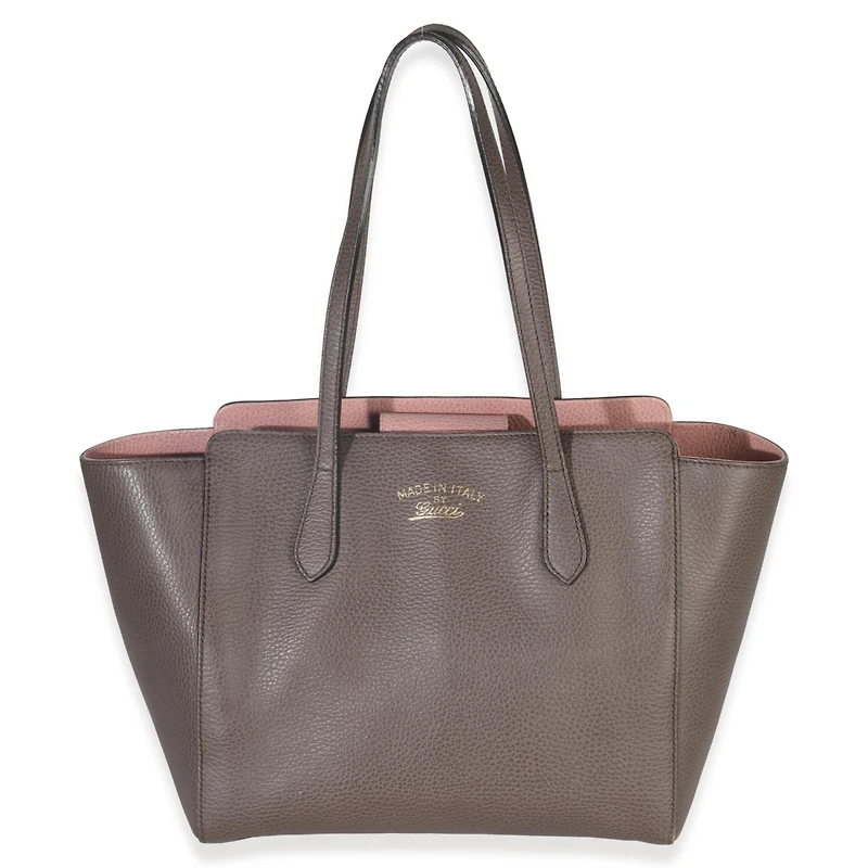 Pre-Owned Gucci Pink Grey Pebbled Calfskin Medium Swing Tote