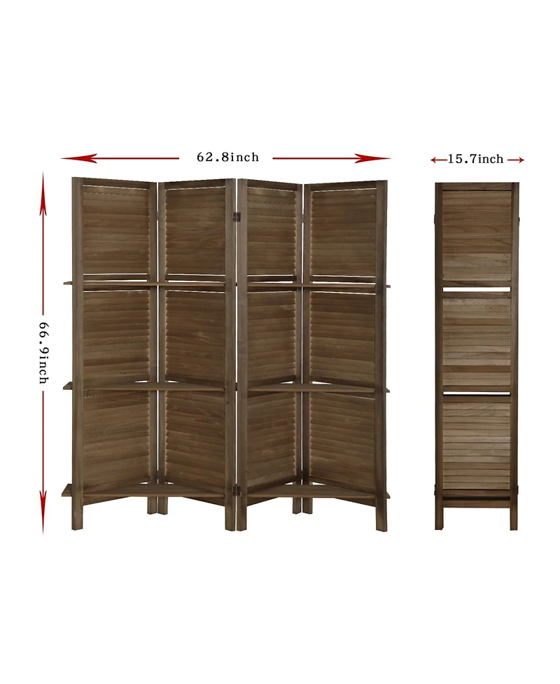 Rainsken 4 Panel Room Divider with Shelves, 5.6 ft Tall Room Dividers and Folding Privacy Screens, for Bedroom Home Office, No Assembly Required