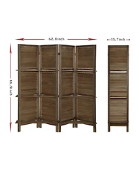 Rainsken 4 Panel Room Divider with Shelves, 5.6 ft Tall Room Dividers and Folding Privacy Screens, for Bedroom Home Office, No Assembly Required