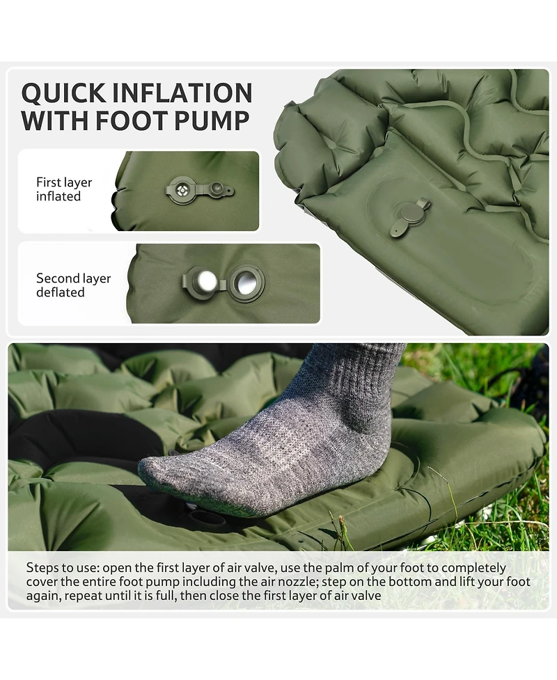 Naturehike Camping Sleeping Pad,Ultralight Inflatable Mat with Pillow Built-in Pump,2.6 Inch Lightweight Air Mattress