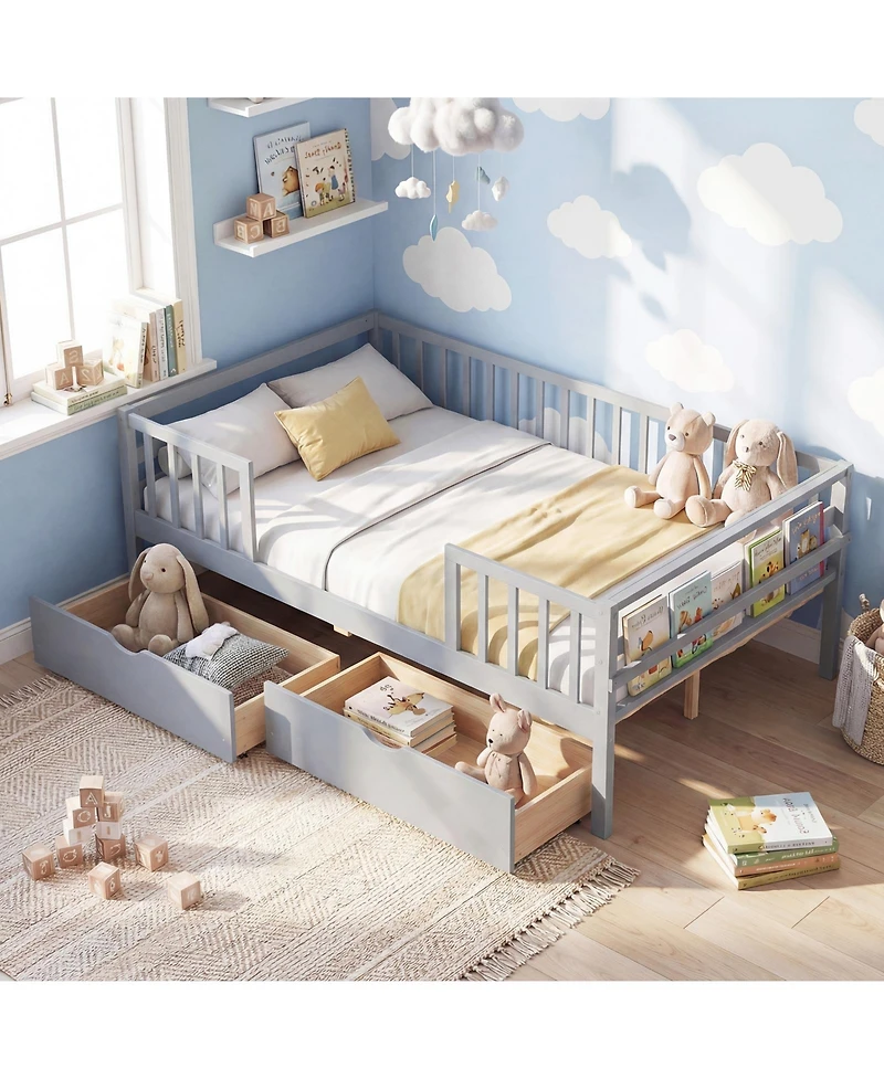 Slickblue Kids Full Daybed with Guardrails and 2 Storage Drawers