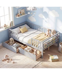 Slickblue Kids Full Daybed with Guardrails and 2 Storage Drawers