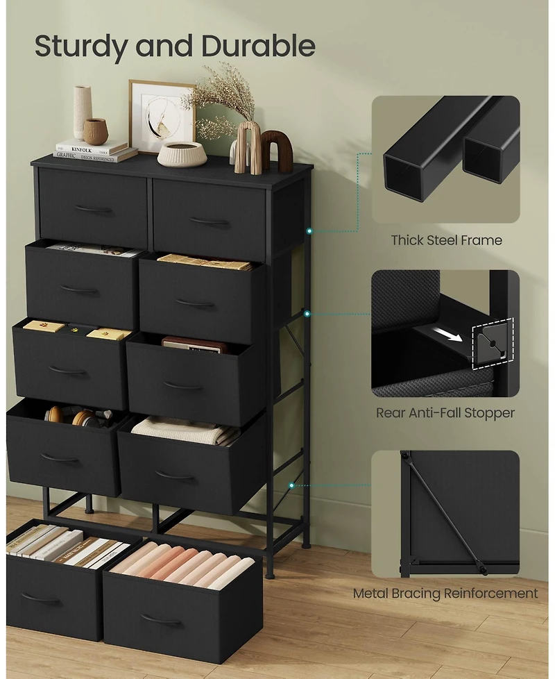 Slickblue Dresser for Bedroom, 10-Drawer Storage Organizer, Steel Frame