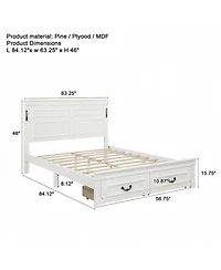 Rainsken Queen Bed Frame, with 2 Storage Drawers and Tall Headboard, Built-In Charging Station Led Lights