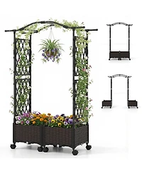 Gymax 5 Ft Self-Watering Planter Boxes With Lattice Trellis and Roof Lockable Wheels