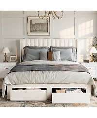 gaomon Velvet Wingback Platform Bed with 2 Storage Drawers Upholstered Bed Frame, Wooden Slats, No Box Spring Needed