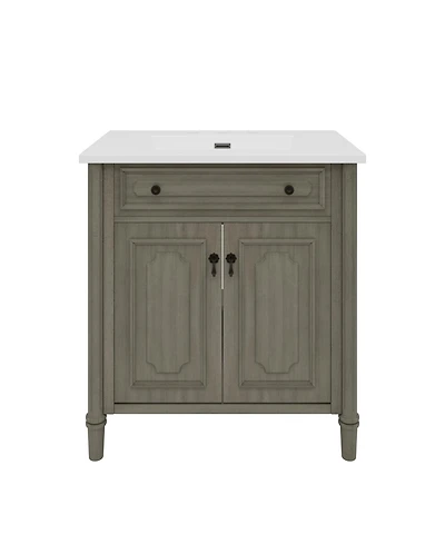 Busdays 30 Inch Vintage Bathroom Vanity with Sink Rustic Cabinet Soft Close Doors Adjustable Shelf Curved Design Rubber Wood Legs Freestanding