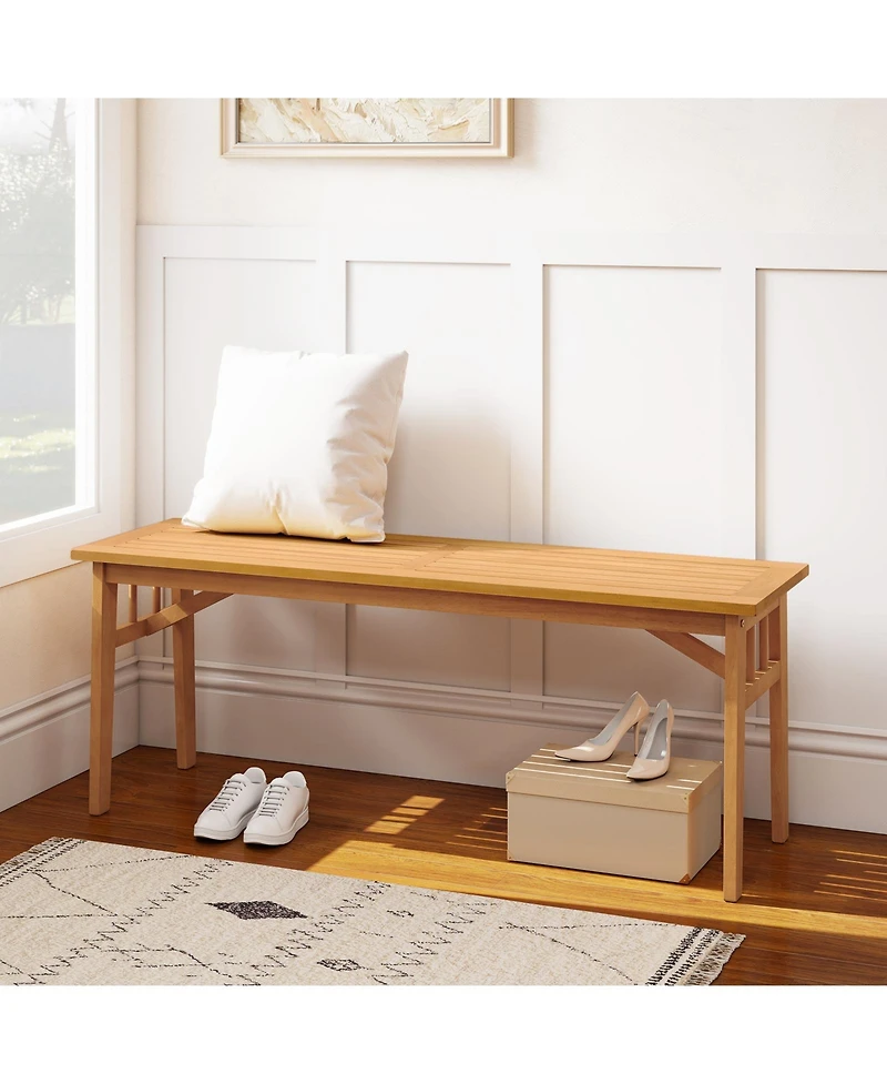 Sugift 48 in Acacia Wood Two-Person Outdoor Bench with Slatted Seat