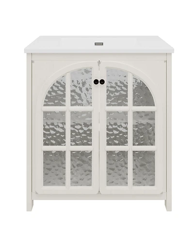 Busdays 30 Inch Vintage Bathroom Vanity with Sink Rustic Cabinet Soft Close Doors Adjustable Shelf Curved Design Rubber Wood Legs Freestanding