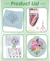 Embroidery Kit Beginners Flower Cross Cloth Hoops Threads